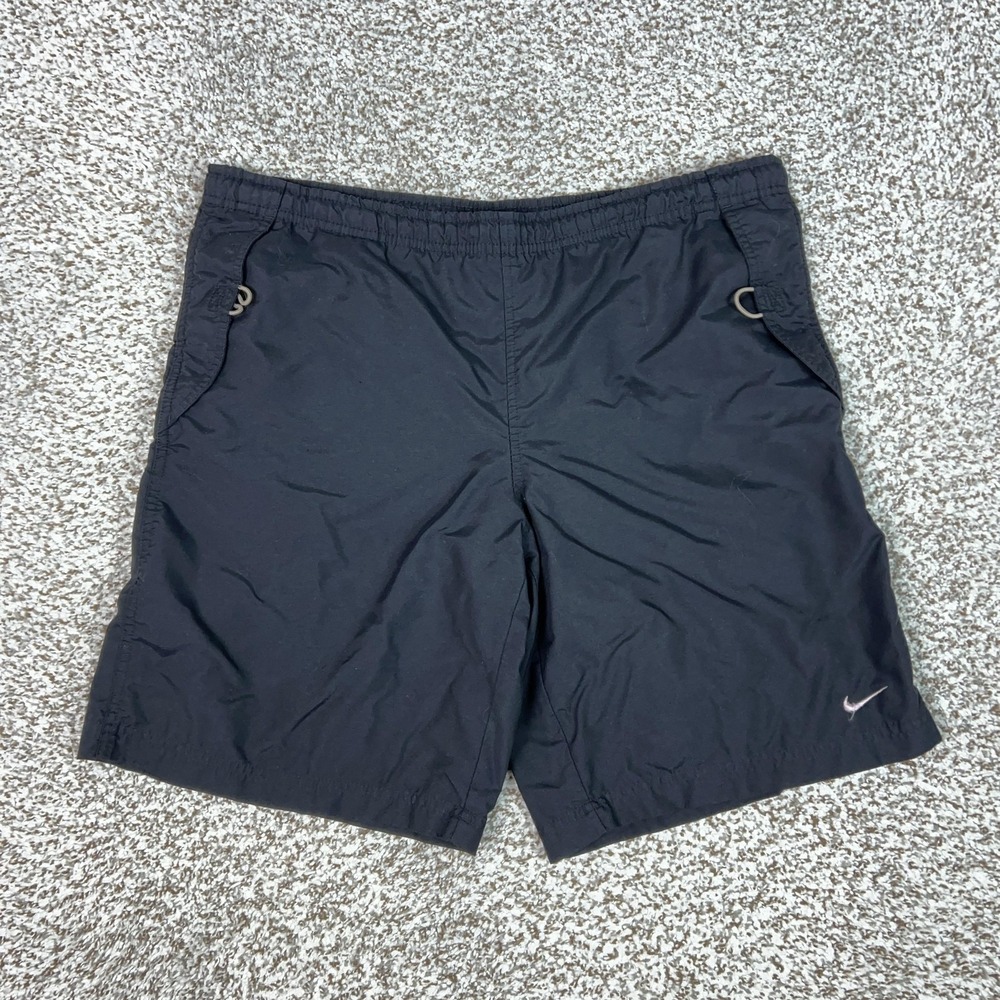 Nike Swim Trunks Boys Large‎ 14-16 Black Elastic Waist Drawstring Pockets Logo